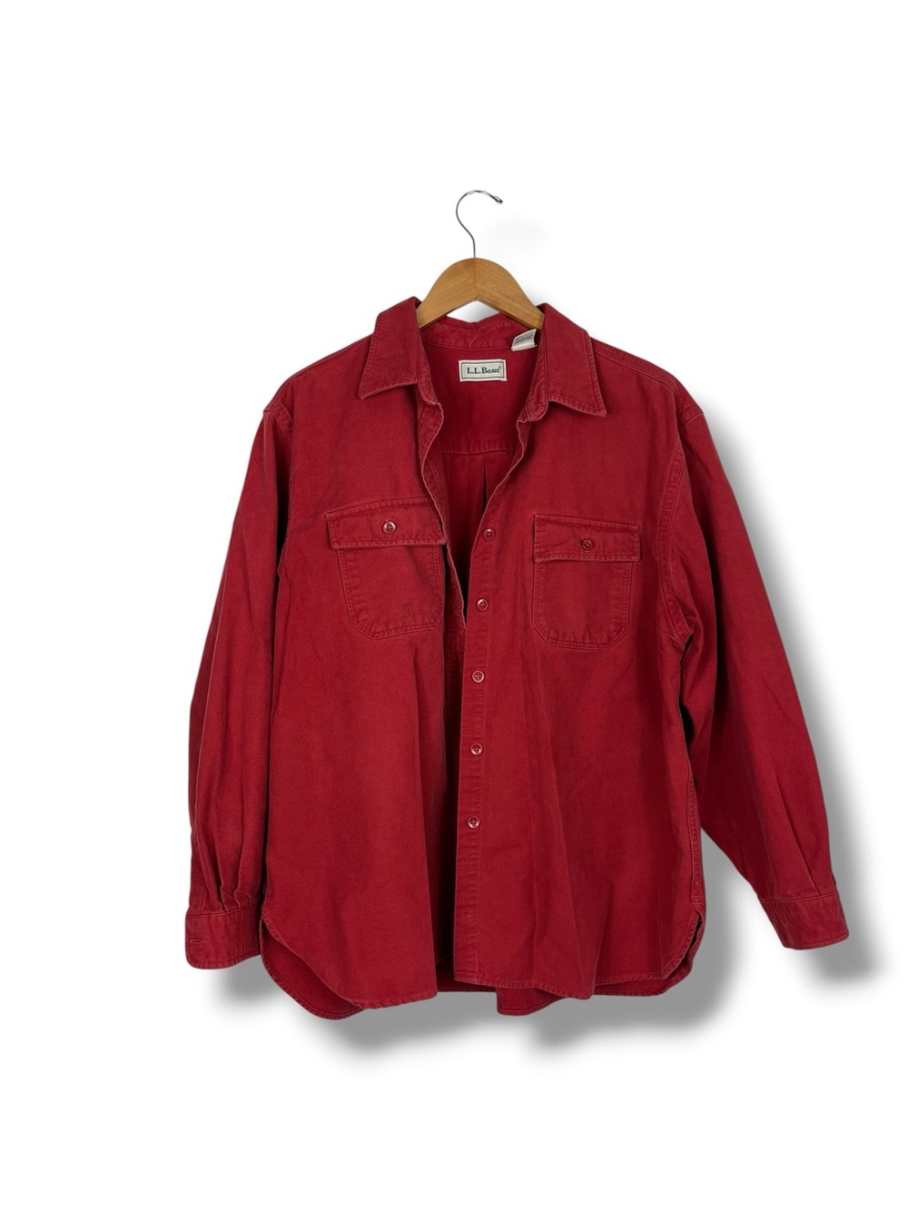 VTG LL Bean Chamois Shirt Red XL Cotton Red Camp Shacket Womens Flannel Heavy - Picture 1 of 10